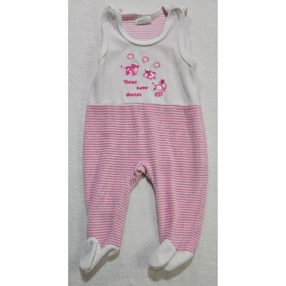 Vintage German Made‎ Baby Sleeveless Footed Romper Three Funny Sheeps